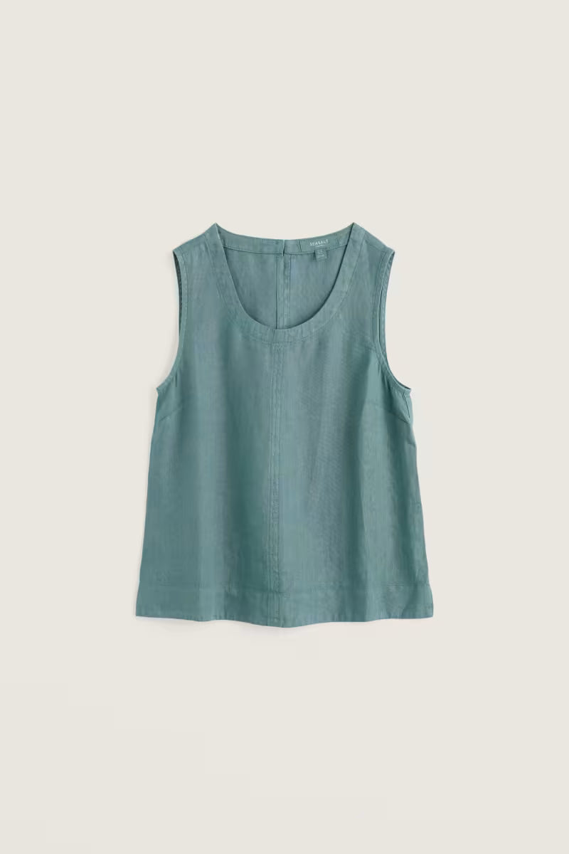 Teal tank top on a light gray background
