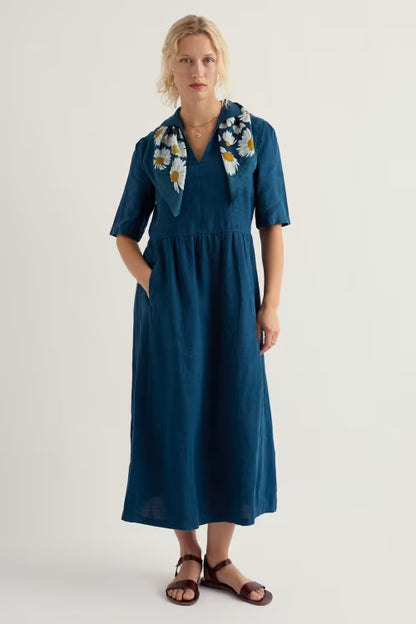 Fen Violet Linen Midi Dress