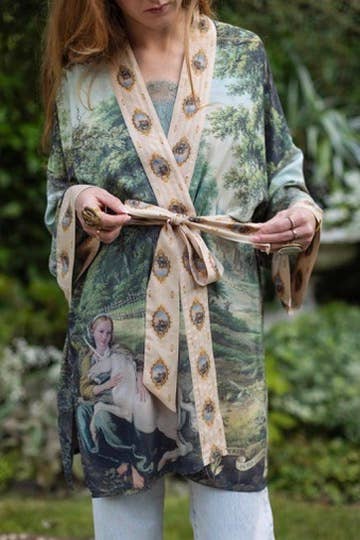 The Mythmaker Matinée Duster Kimono w/ landscape & unicorn - Suttles & Seawinds