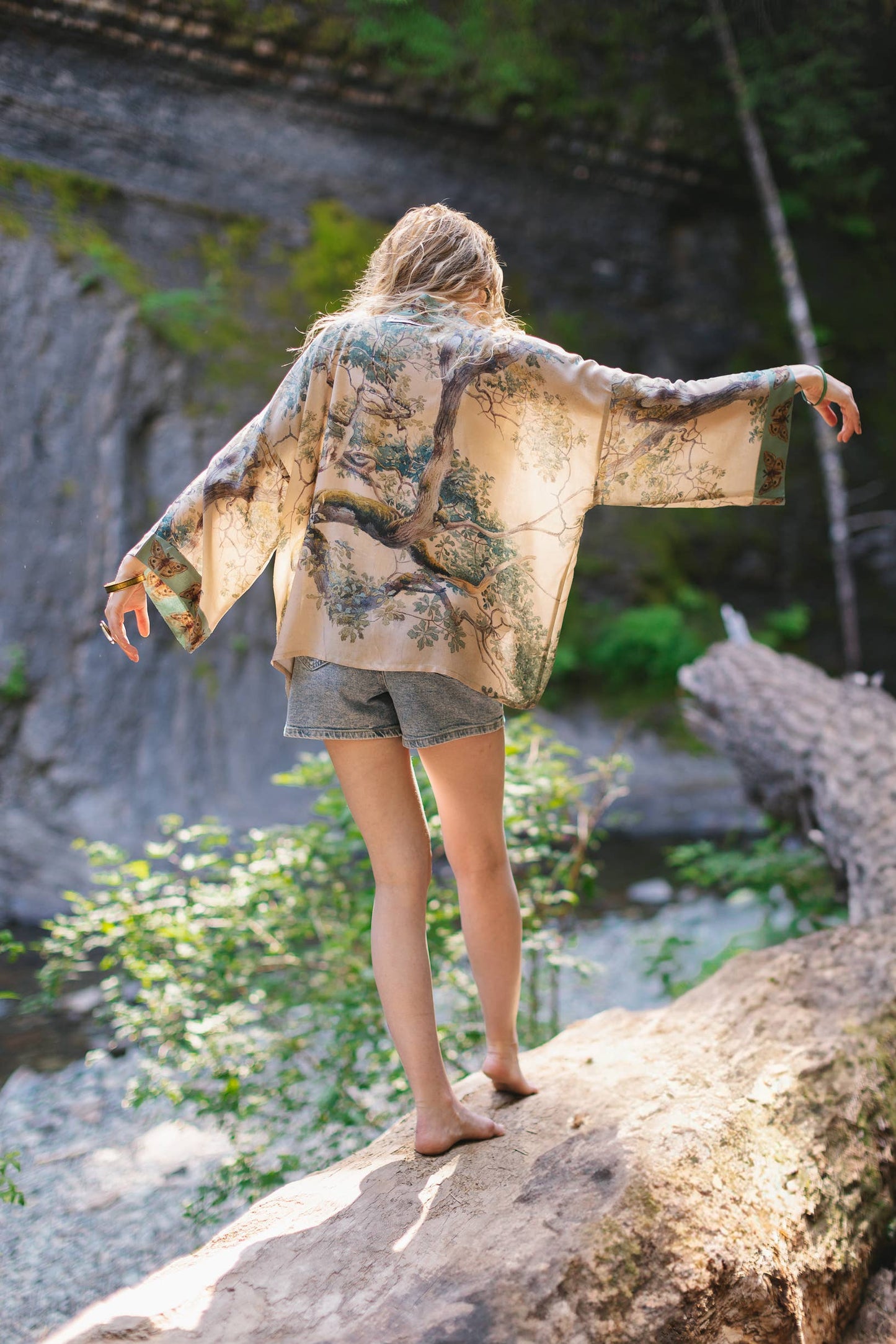 Earth & Sky Pixie Duster Cropped Kimono w/ Trees - Suttles & Seawinds