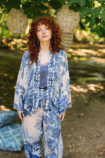 Let The Light In Pixie Duster Cropped Kimono w/ Delft Print - Suttles & Seawinds