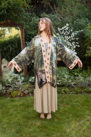 The Mythmaker Matinée Duster Kimono w/ landscape & unicorn - Suttles & Seawinds