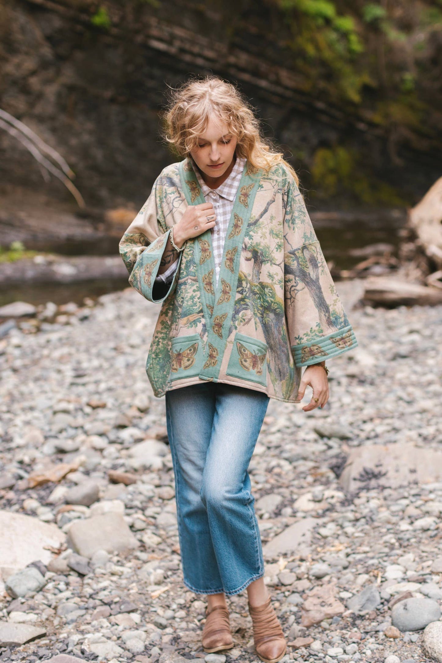 Earth & Sky Fleece Cottage Cardigan Kimono Jacket w/Trees - Suttles & Seawinds