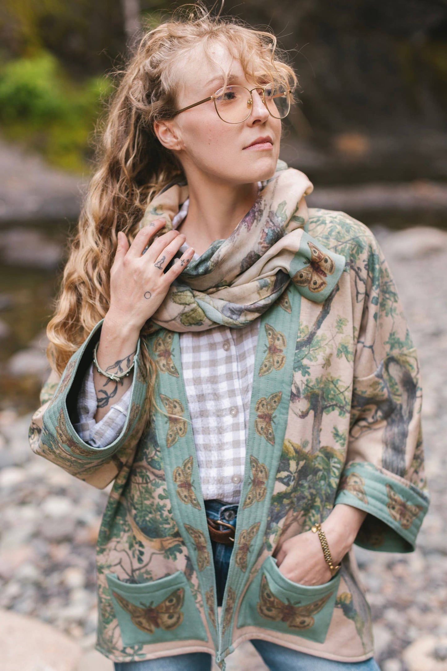 Earth & Sky Fleece Cottage Cardigan Kimono Jacket w/Trees - Suttles & Seawinds