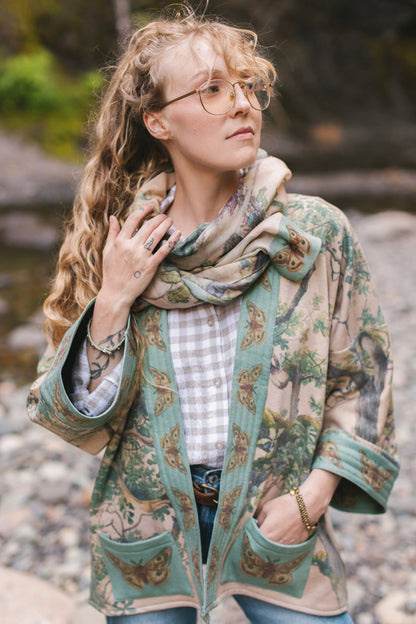 Earth & Sky Fleece Cottage Cardigan Kimono Jacket w/Trees - Suttles & Seawinds