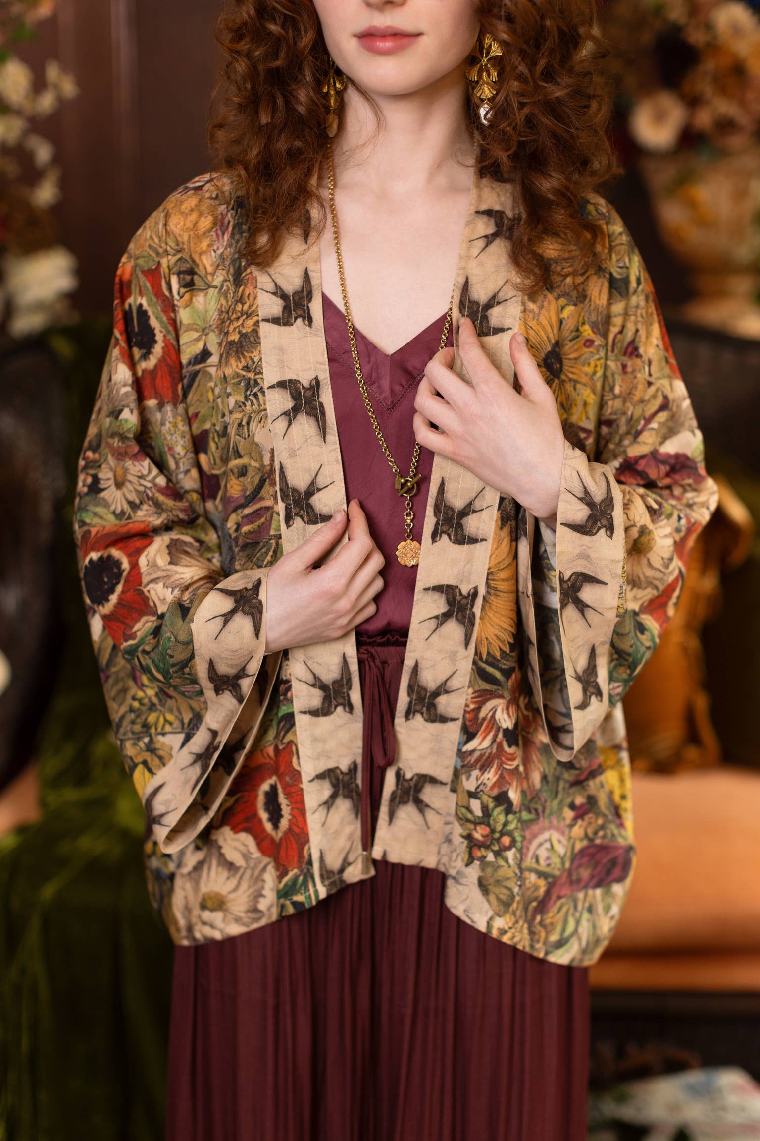 Golden Hour Pixie Duster Cropped Kimono w/ Florals - Suttles & Seawinds