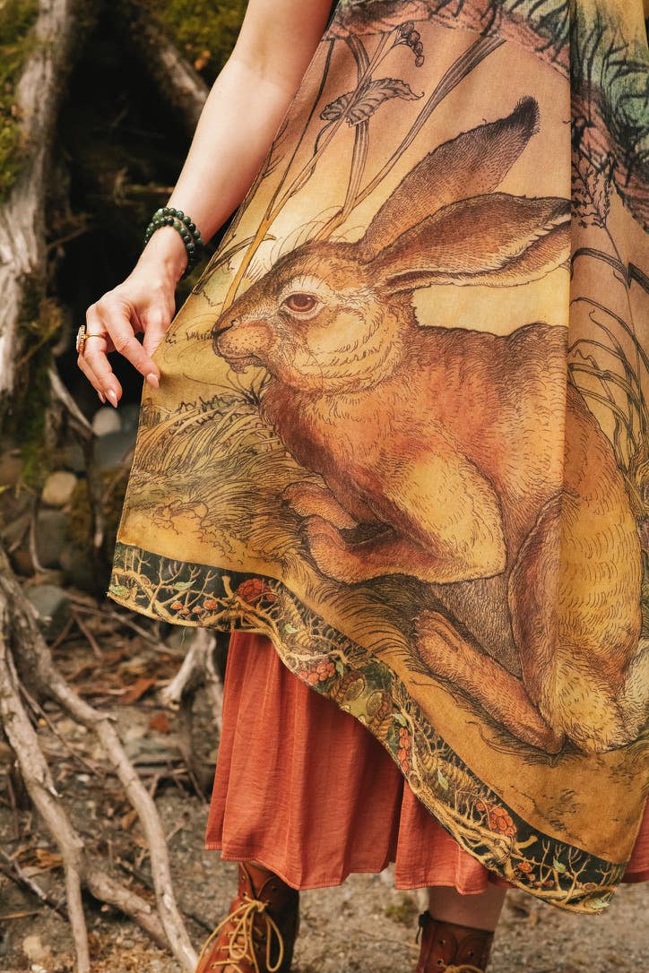 Woodland Wisdom Bohemian Scarf with Florals, Rabbit & Moths - Suttles & Seawinds