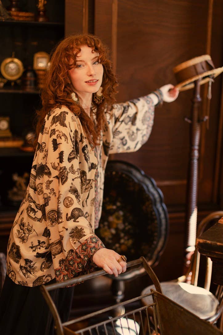 Curiosities Pixie Duster Crop Kimono w/ Whimsical Print