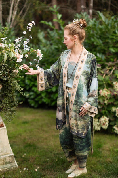 The Mythmaker Matinée Duster Kimono w/ landscape & unicorn - Suttles & Seawinds