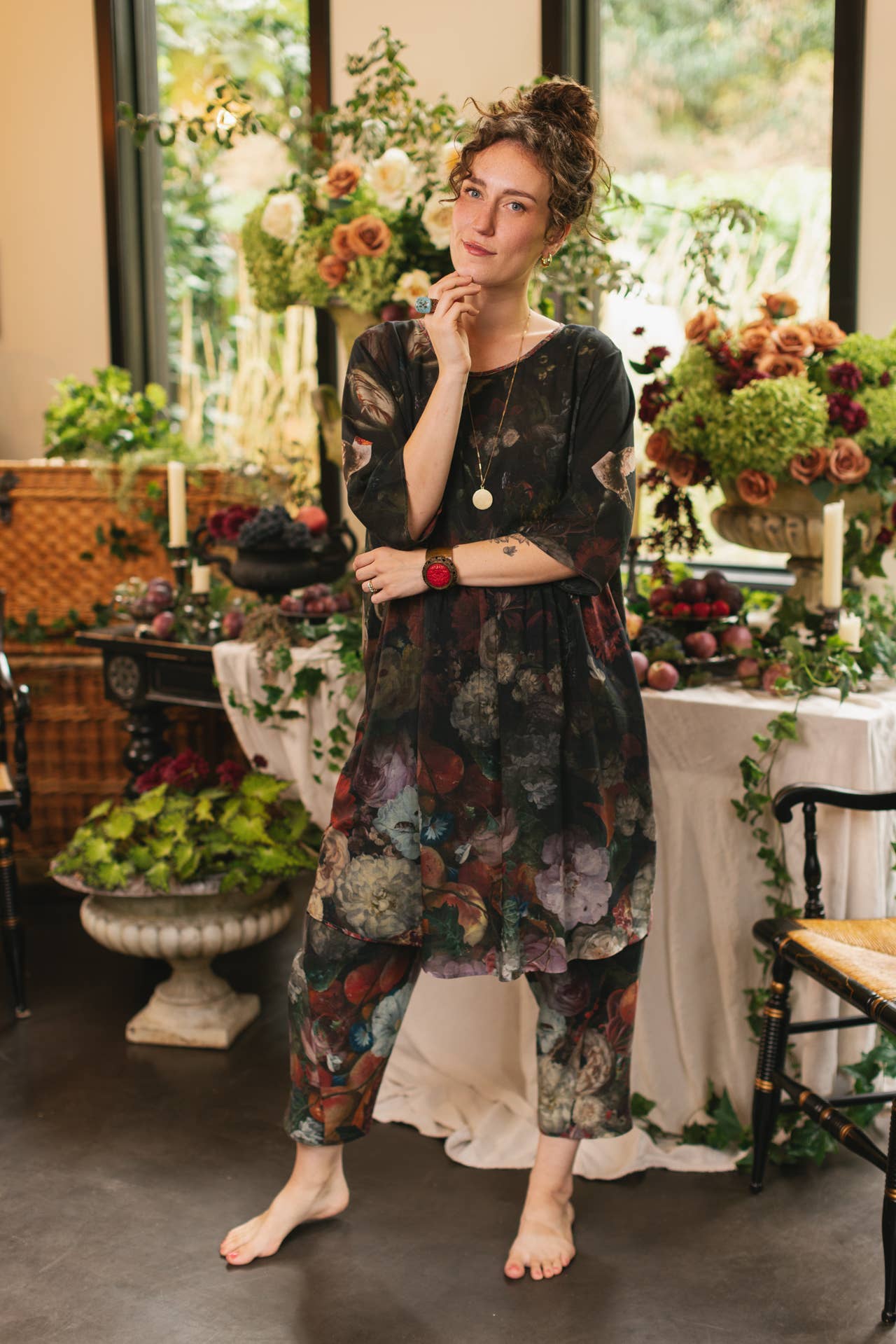 Flight of Fancy Artist Dress Tunic w/ Pockets & Hummingbirds - Suttles & Seawinds