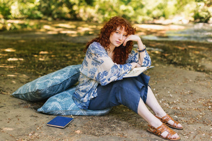 Let The Light In Pixie Duster Cropped Kimono w/ Delft Print - Suttles & Seawinds