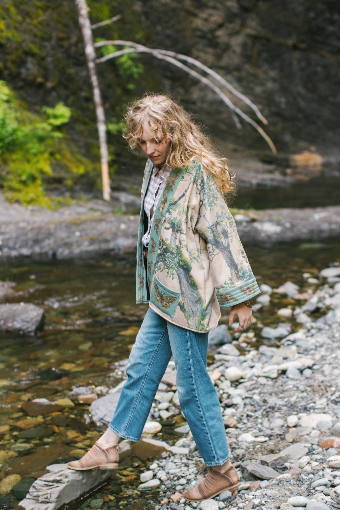 Earth & Sky Fleece Cottage Cardigan Kimono Jacket w/Trees - Suttles & Seawinds