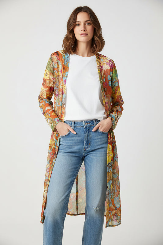 CHIFFON BRIGHTS PRINT DUSTER JACKET