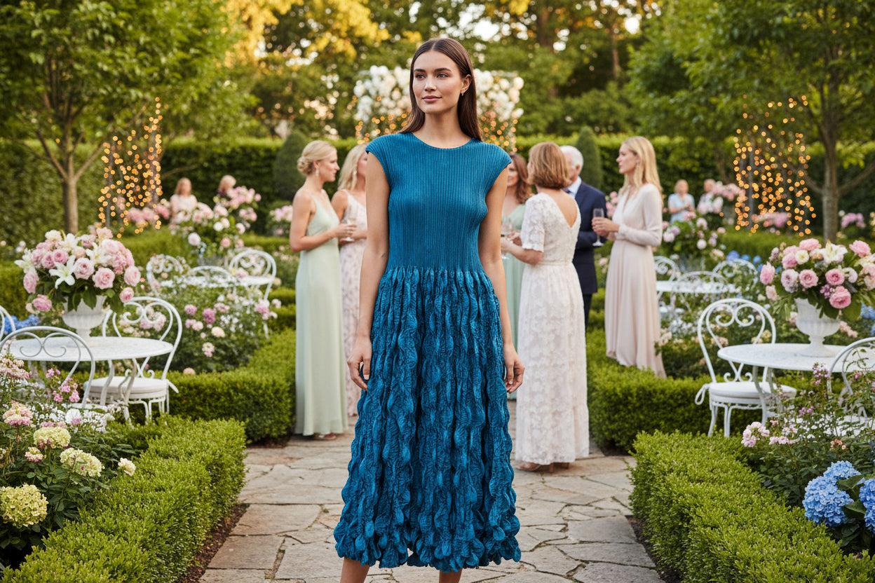 Lake Blue Breeze Pop Pleated Dress