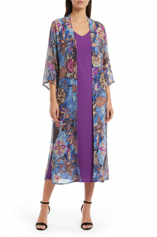 CHIFFON  BLUE PRINT DUSTER JACKET