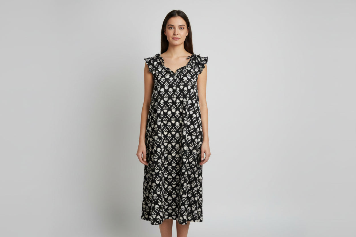 Hand Printed Cotton Midi Length Nightdress - Suttles & Seawinds