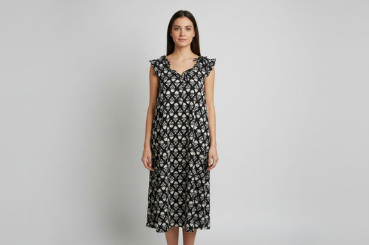 Hand Printed Cotton Midi Length Nightdress