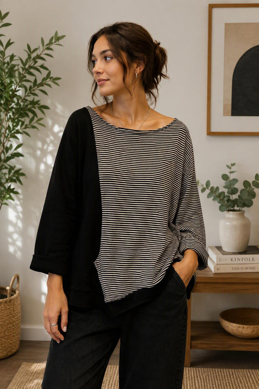 Asymmetric stripe tunic