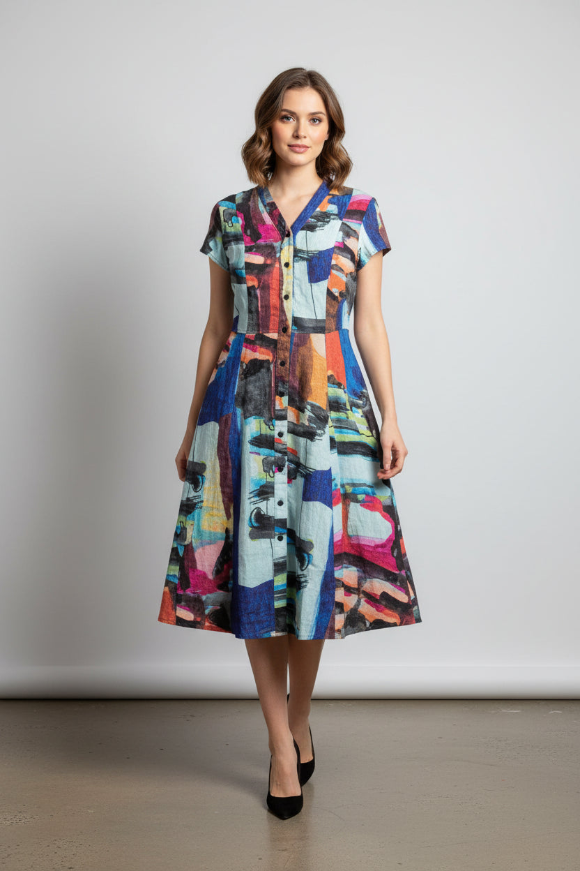 Button Front Print Dress