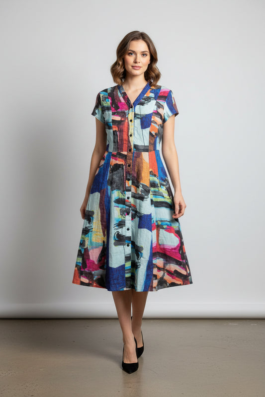 Button Front Print Dress