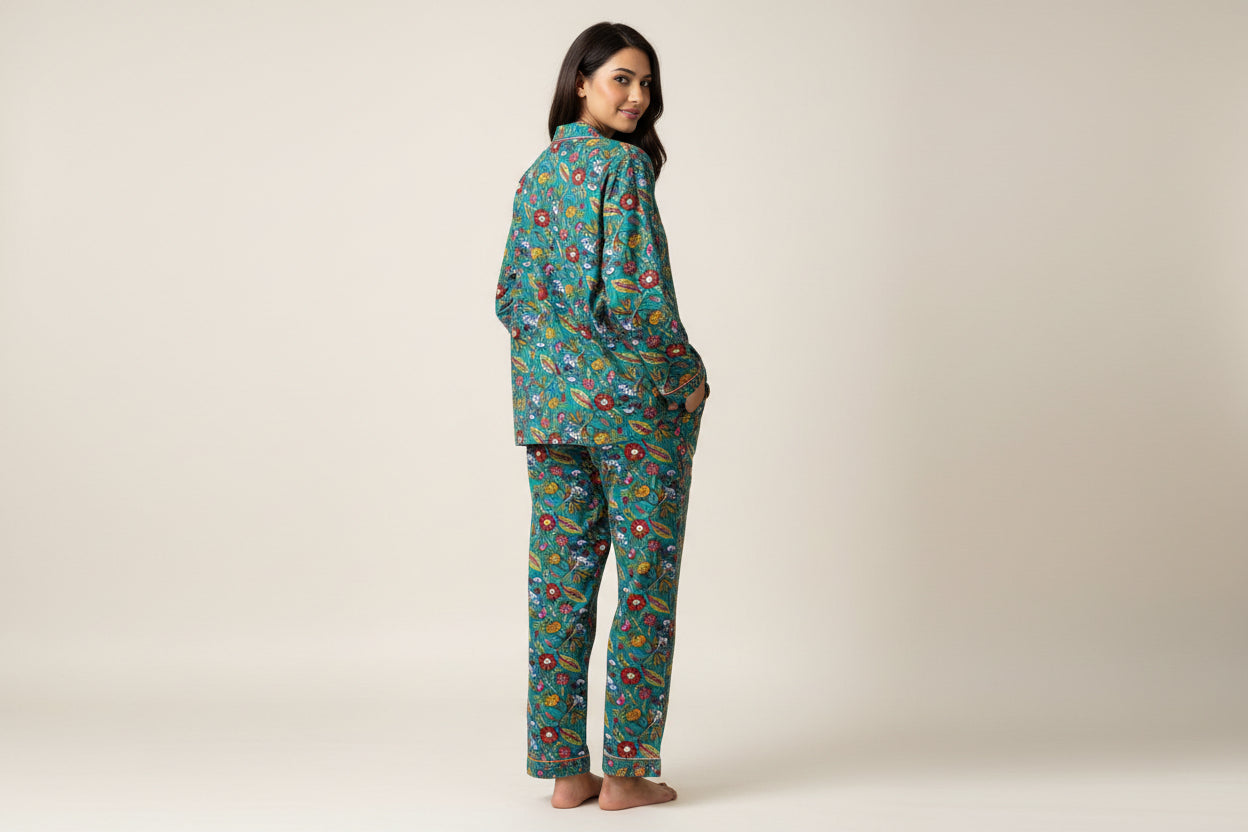 2 Piece Button Front Cotton Print Pyjamas - Suttles & Seawinds