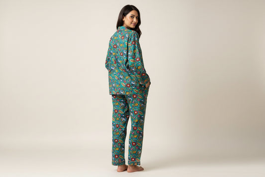 2 Piece Button Front Cotton Print Pajamas