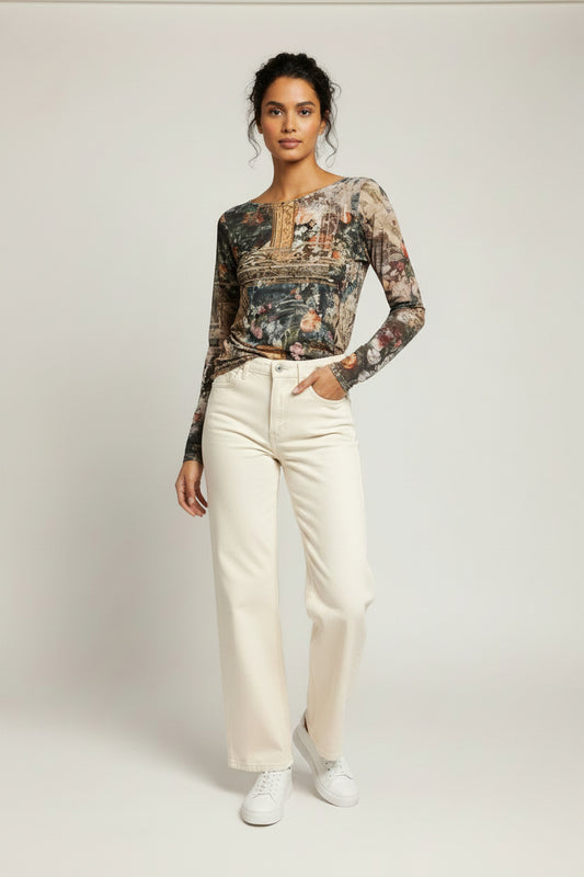 Ruched Sleeve Mock Neck Top