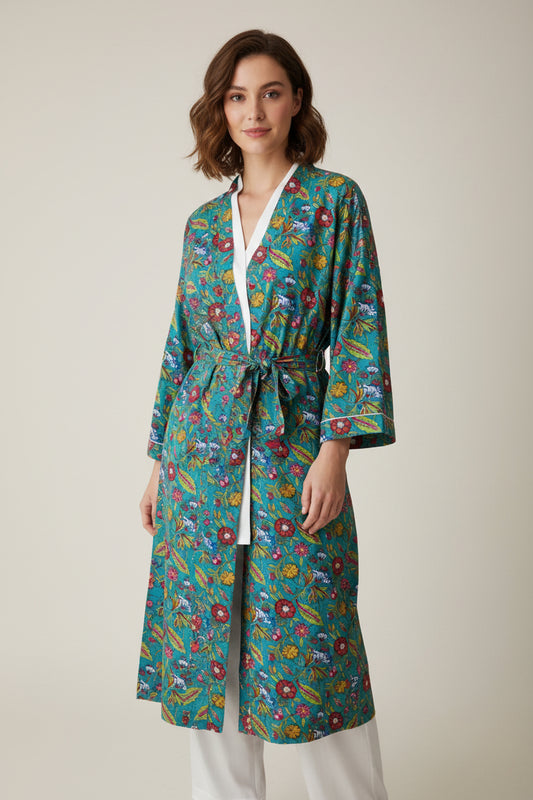 Long Cotton Print Robe