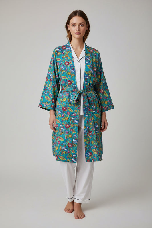 Mid Length Cotton Print Robe