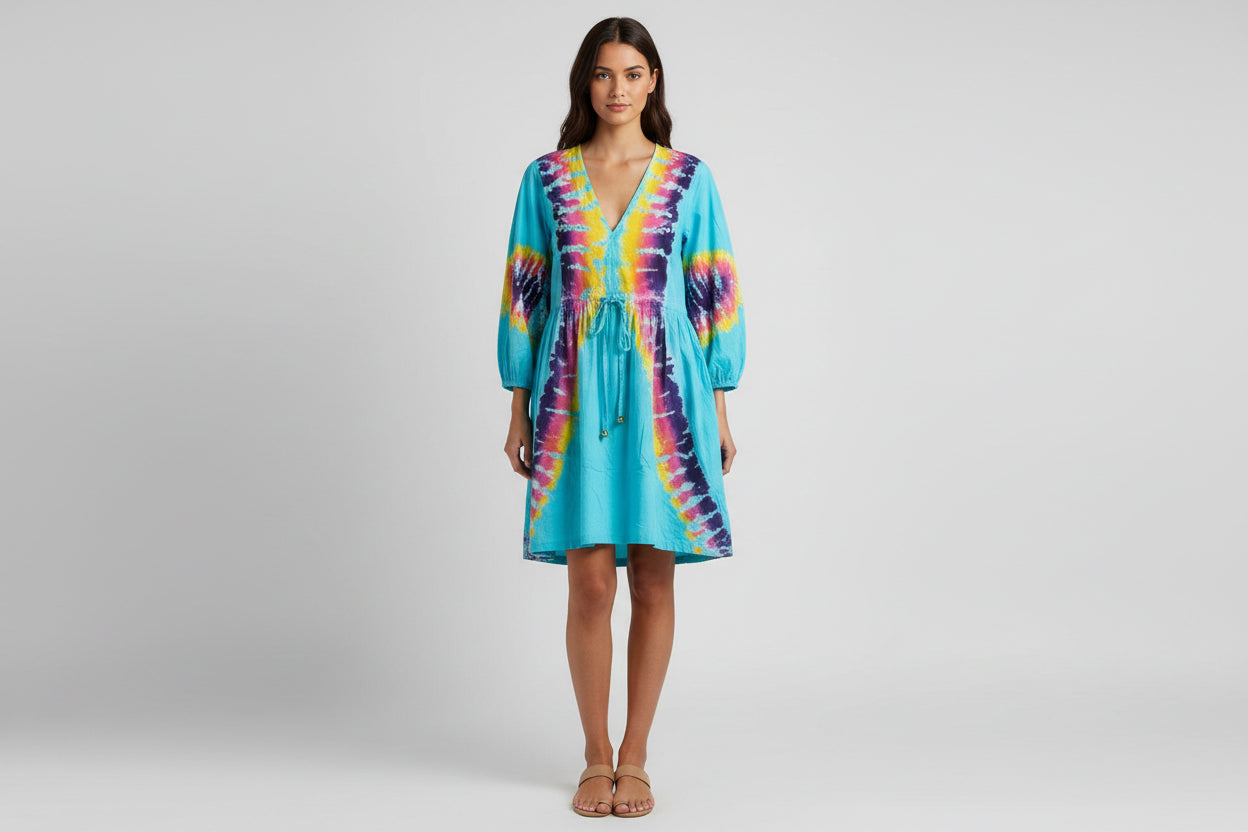 Aqua Tie Dye Cotton Tunic Dress - Suttles & Seawinds