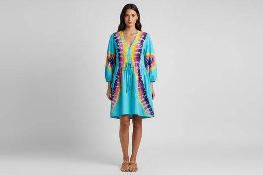 Aqua Tie Dye Cotton Tunic Dress - Suttles & Seawinds