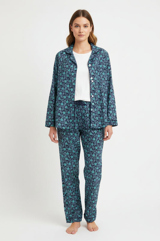 2 Piece Button Front Cotton Print Pajamas