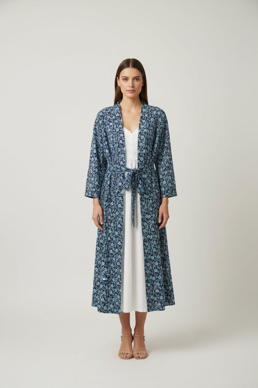 Long Length Cotton Print Robe