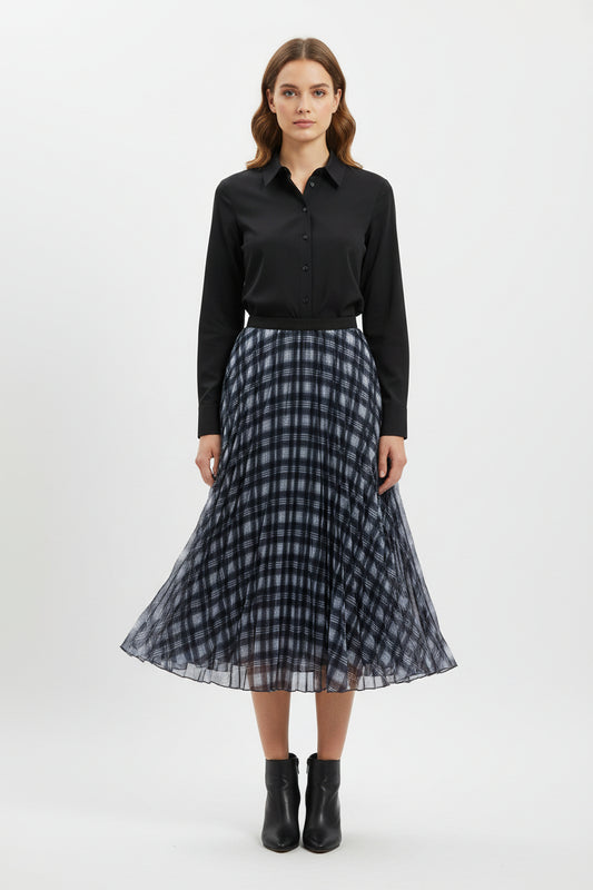 Grey Black Burberry Plad Mesh Midi Skirt - Suttles & Seawinds