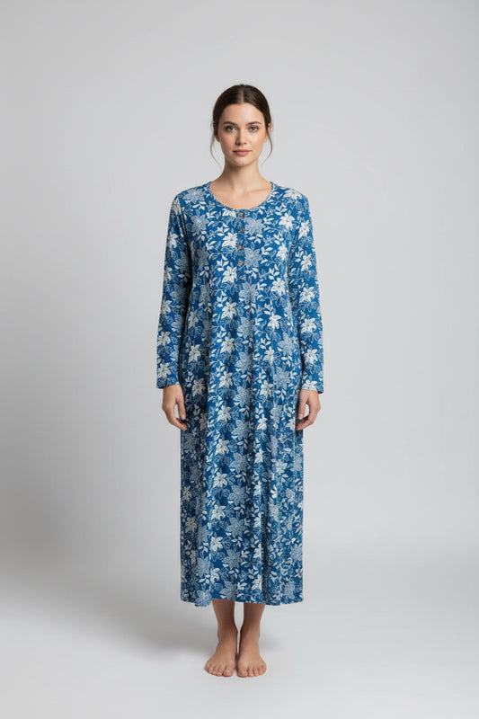 Long Bagru Style Cotton Print Nightshirt