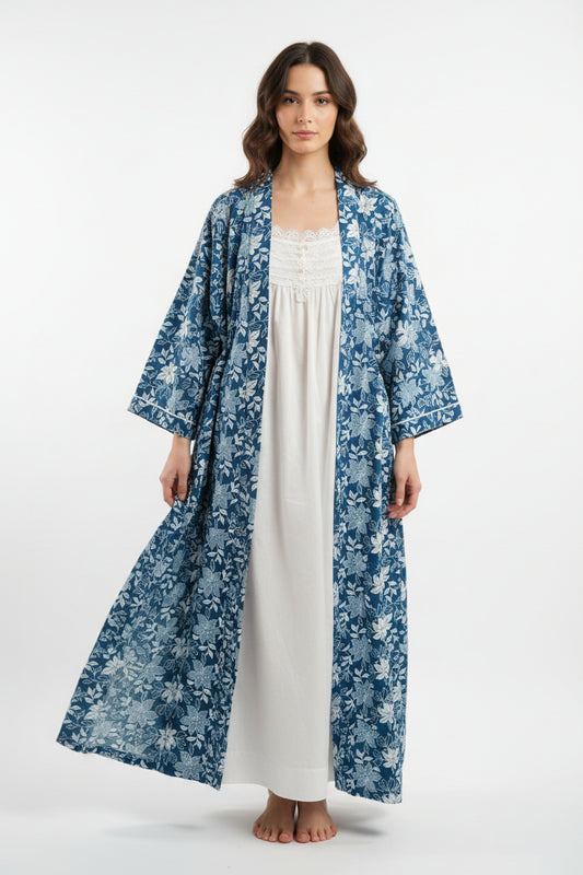 Long Length Cotton Print Robe