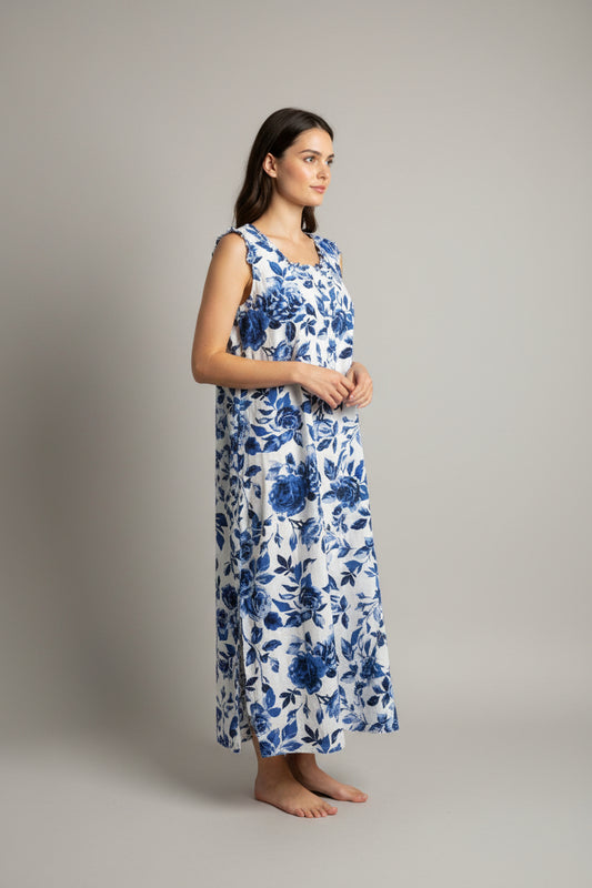 Hand Printed Cotton Midi Length Nightdress
