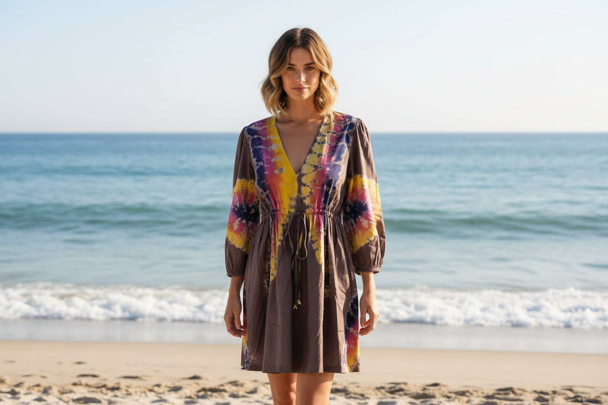 Chocolate Tie Dye  Cotton Tunic Dress