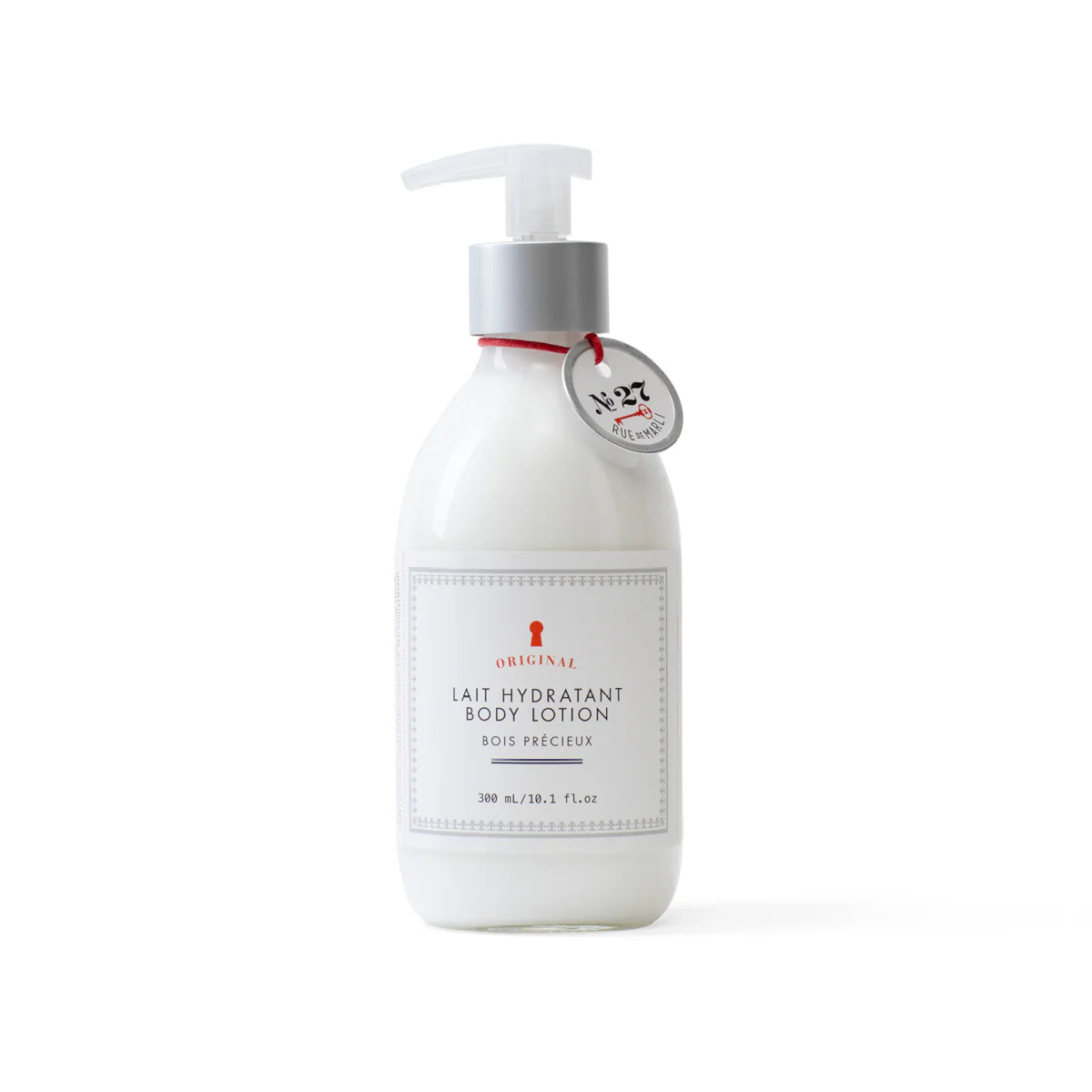 White body lotion bottle with pump on a white background