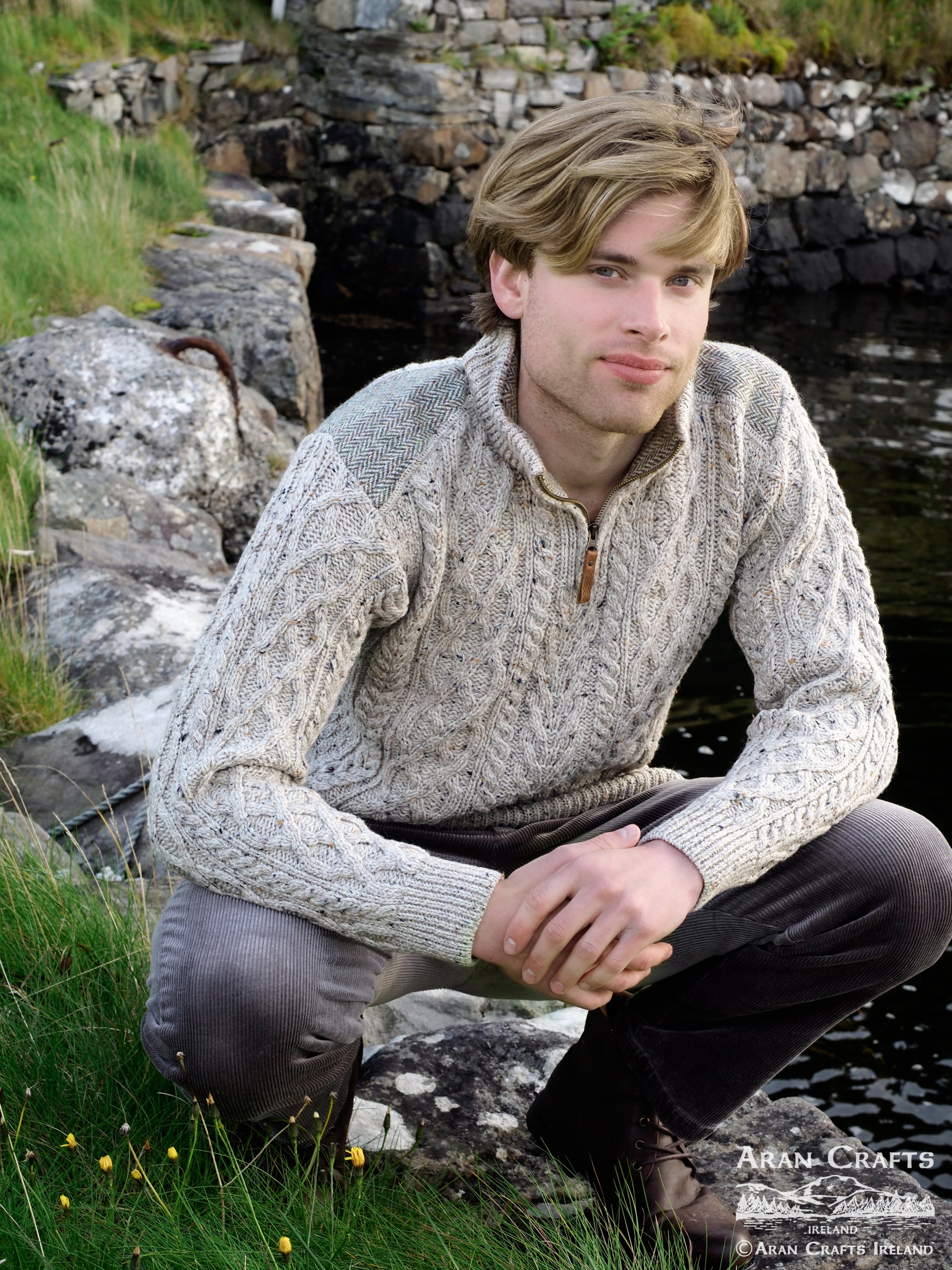 ARAN CRAFTS - 1/4 ZIP MENS SWEATER