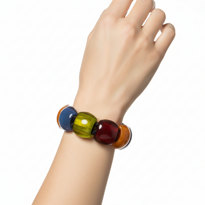Colorful beaded bracelet on a white background