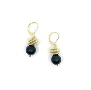 Sea Lily - Black geode with gold coil earring
