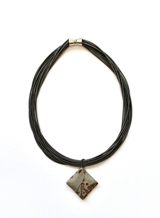 Sea Lily - S113B - Multi Strand Slate Wire Necklace With Gray Picasso J