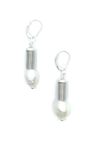 Sea Lily - Silver Wire with White Pearl Earring