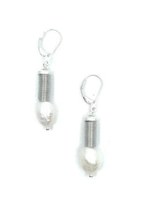 Sea Lily - Silver Wire with White Pearl Earring