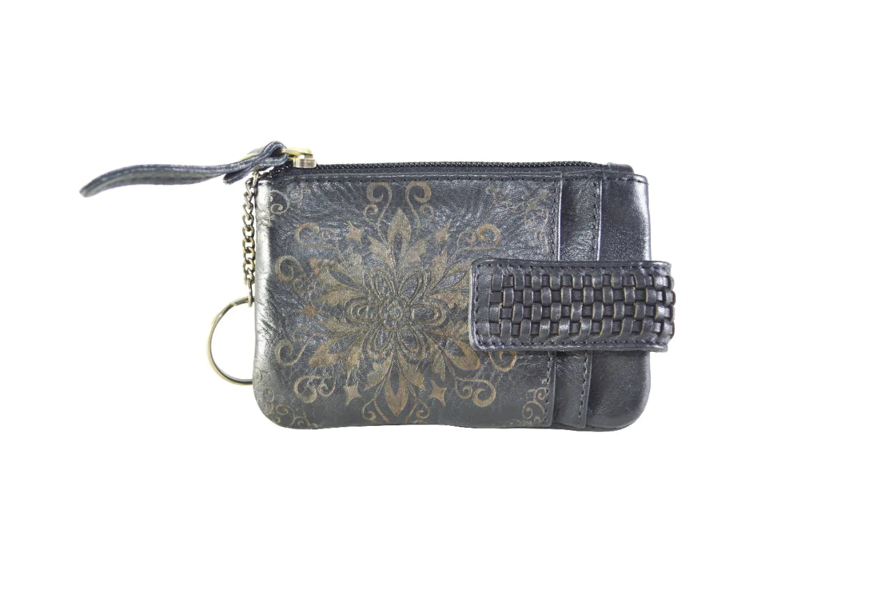 MILO -CLEO LEATHER EMBOSSED CREDIT CARD AND CHANGE WALLET