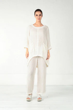 GRIZAS - STRAIGHT LEG SILK  & LINEN CRINKLE PANT