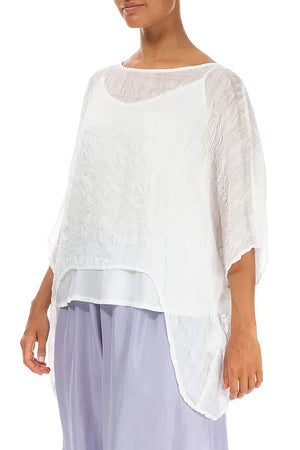 GRIZAS - TEXTURED WHITE KAFTAN SILK TOP