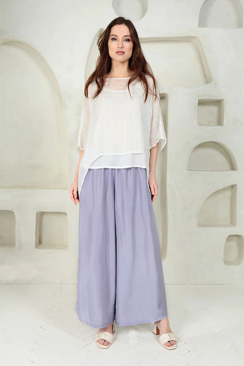 GRIZAS - TEXTURED WHITE KAFTAN SILK TOP