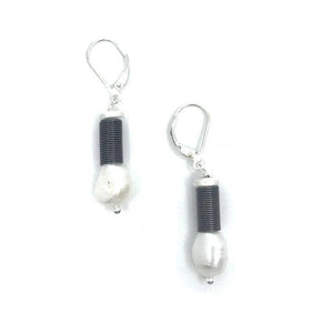 Sea Lily - Black Wire with White Pearl Earring